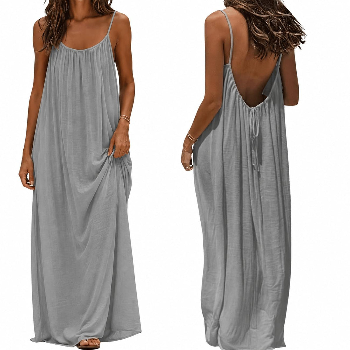 nnOuOnn Women Summer 2026 Backless Cami Dress Sleeveless Long Maxi Casual Summer Flowy Open Back Lounge Dress Beach House