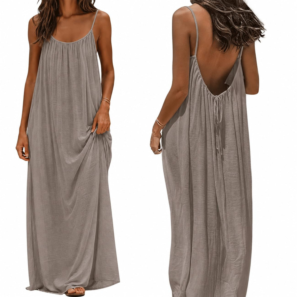 nnOuOnn Women Summer 2026 Backless Cami Dress Sleeveless Long Maxi Casual Summer Flowy Open Back Lounge Dress Beach House
