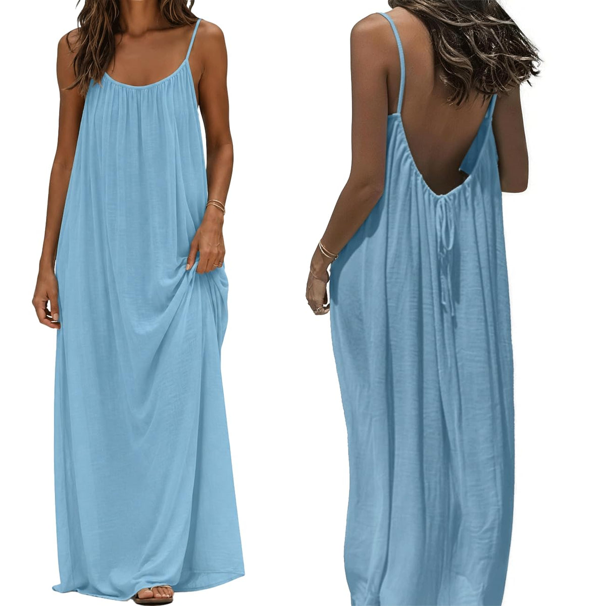 nnOuOnn Women Summer 2026 Backless Cami Dress Sleeveless Long Maxi Casual Summer Flowy Open Back Lounge Dress Beach House