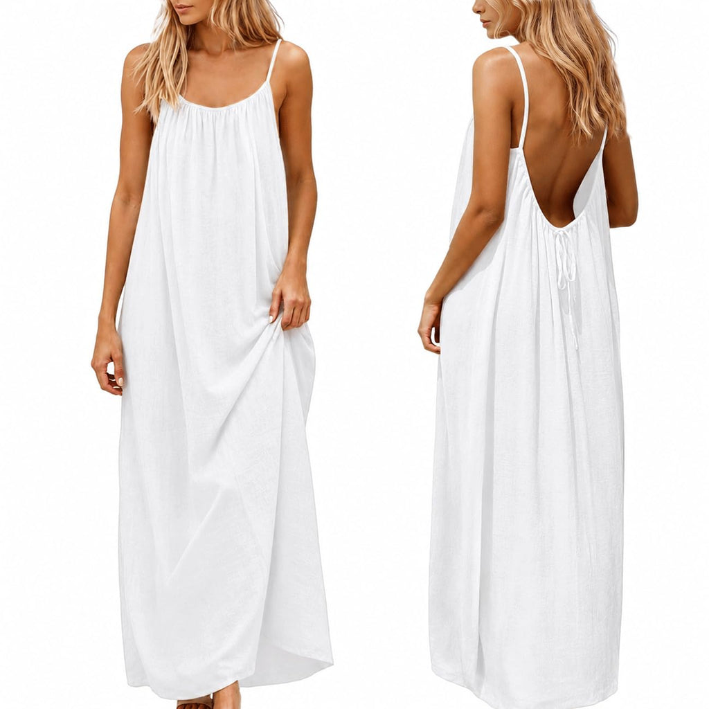 nnOuOnn Women Summer 2026 Backless Cami Dress Sleeveless Long Maxi Casual Summer Flowy Open Back Lounge Dress Beach House