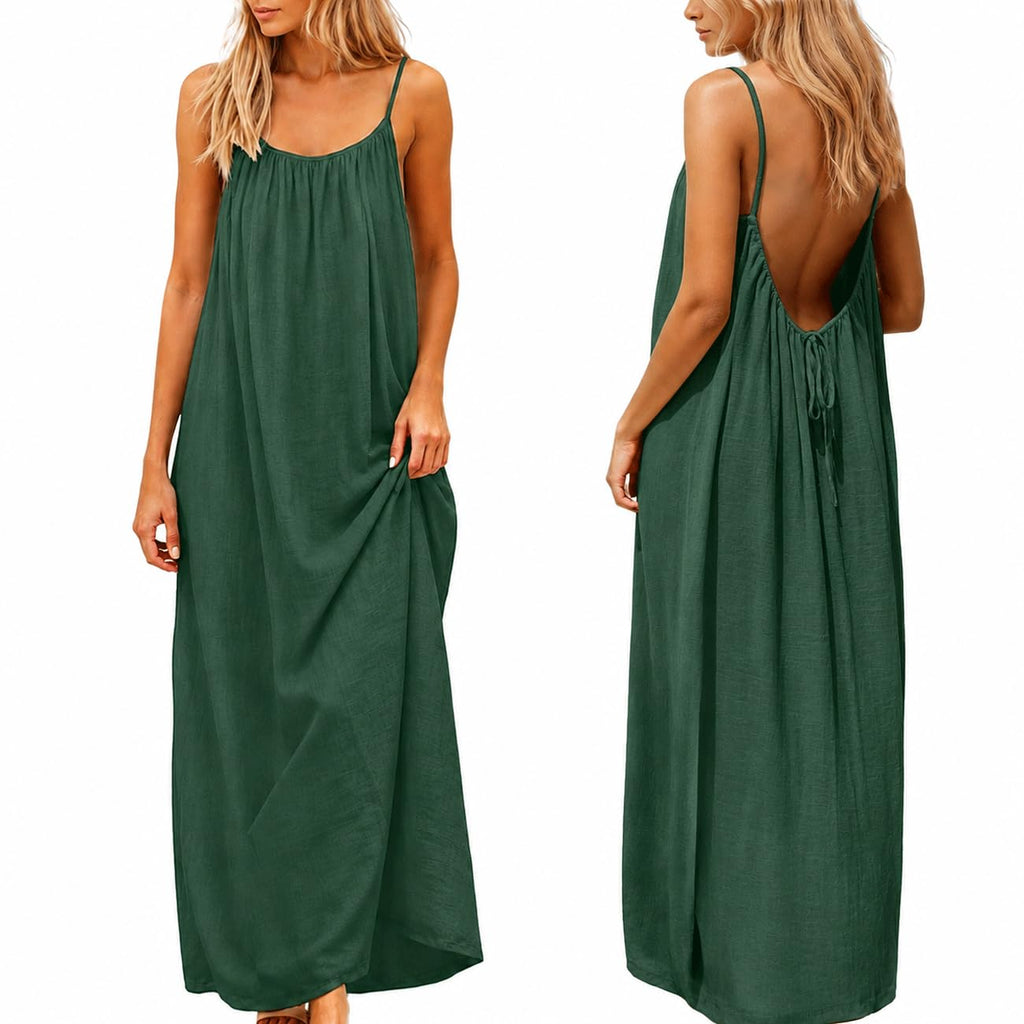 nnOuOnn Women Summer 2026 Backless Cami Dress Sleeveless Long Maxi Casual Summer Flowy Open Back Lounge Dress Beach House