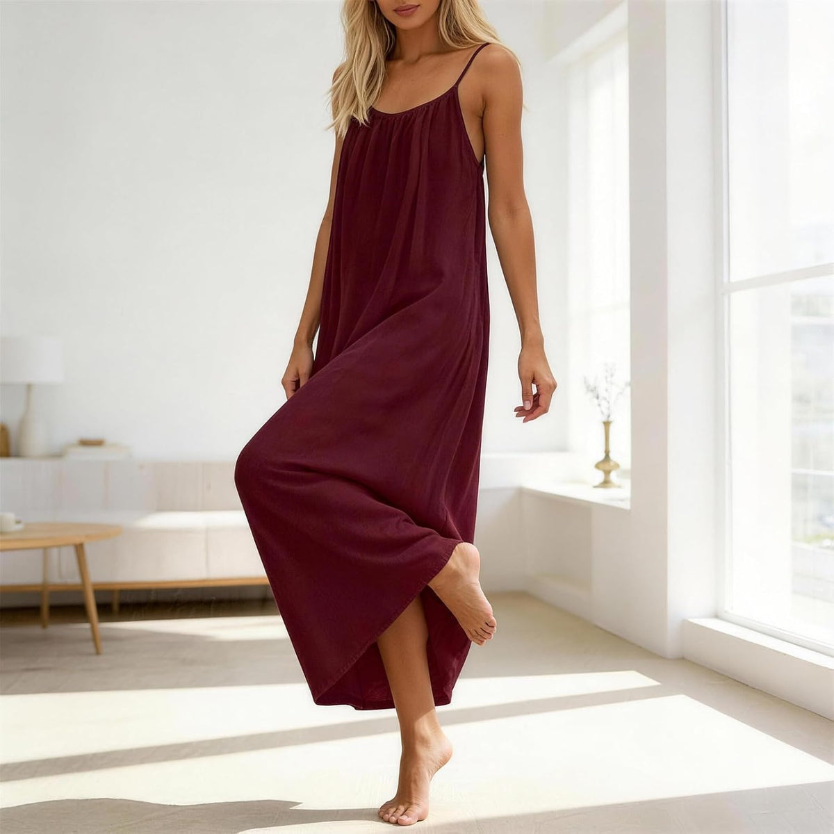 nnOuOnn Women Summer 2026 Backless Cami Dress Sleeveless Long Maxi Casual Summer Flowy Open Back Lounge Dress Beach House