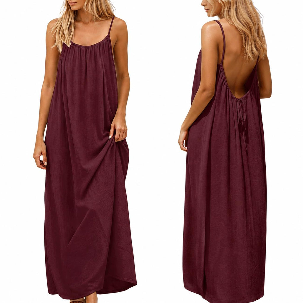 nnOuOnn Women Summer 2026 Backless Cami Dress Sleeveless Long Maxi Casual Summer Flowy Open Back Lounge Dress Beach House