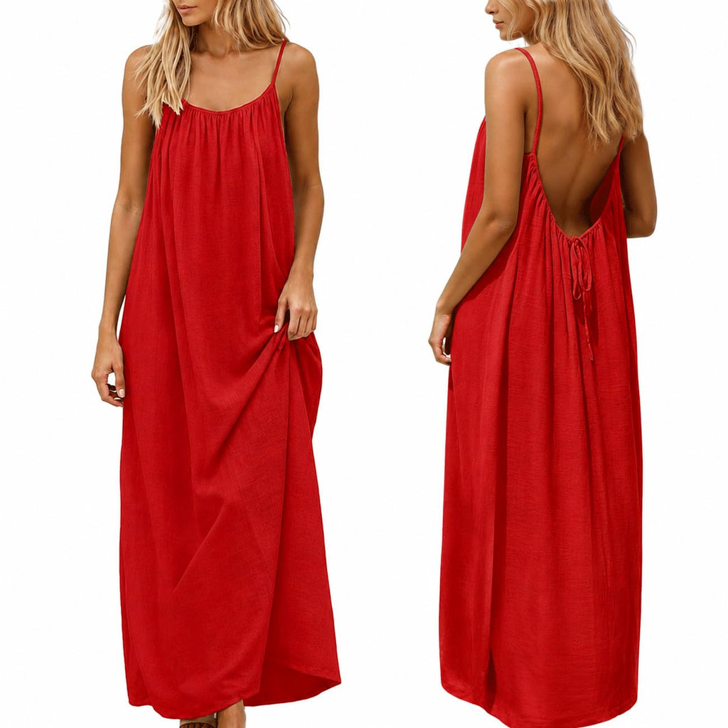 nnOuOnn Women Summer 2026 Backless Cami Dress Sleeveless Long Maxi Casual Summer Flowy Open Back Lounge Dress Beach House