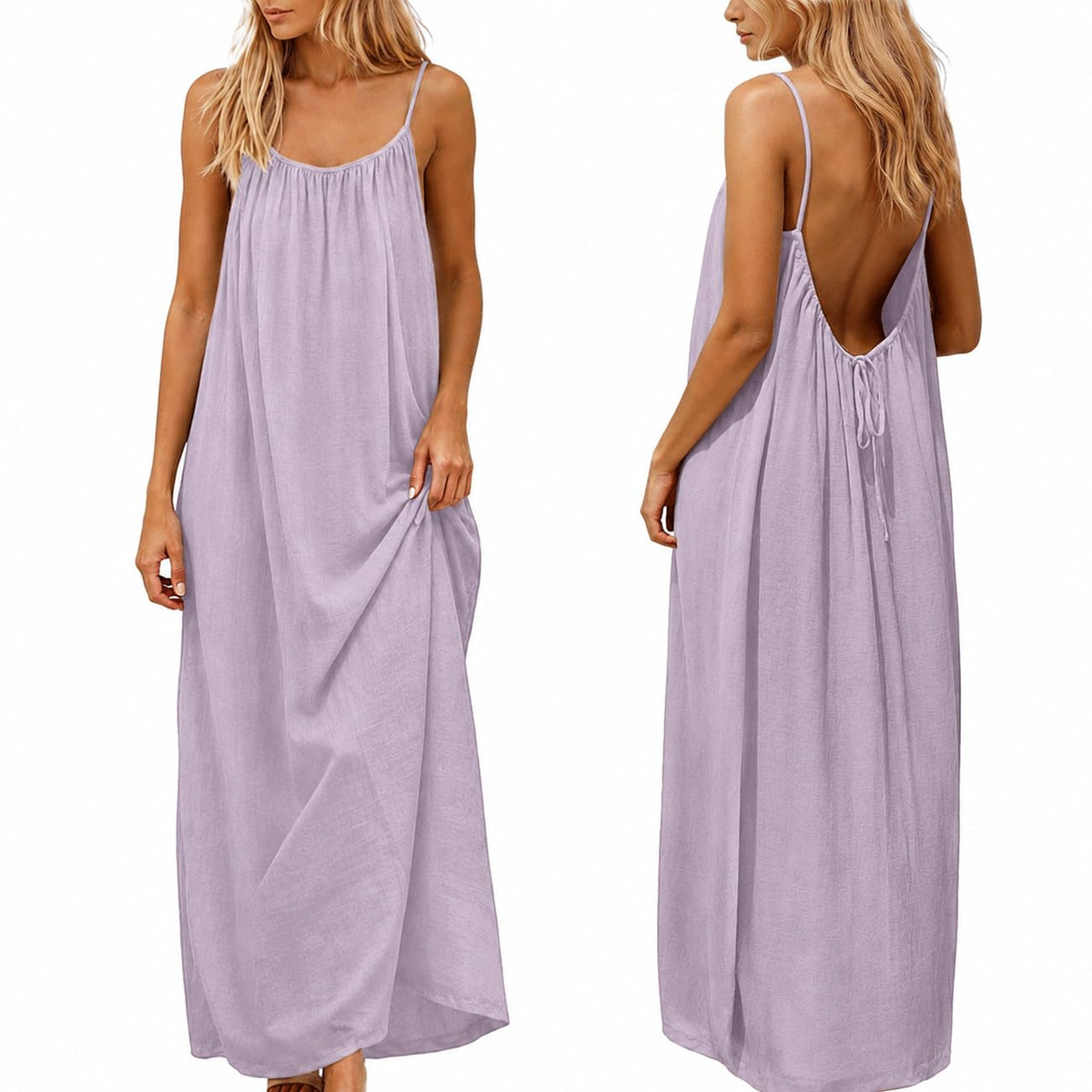 nnOuOnn Women Summer 2026 Backless Cami Dress Sleeveless Long Maxi Casual Summer Flowy Open Back Lounge Dress Beach House