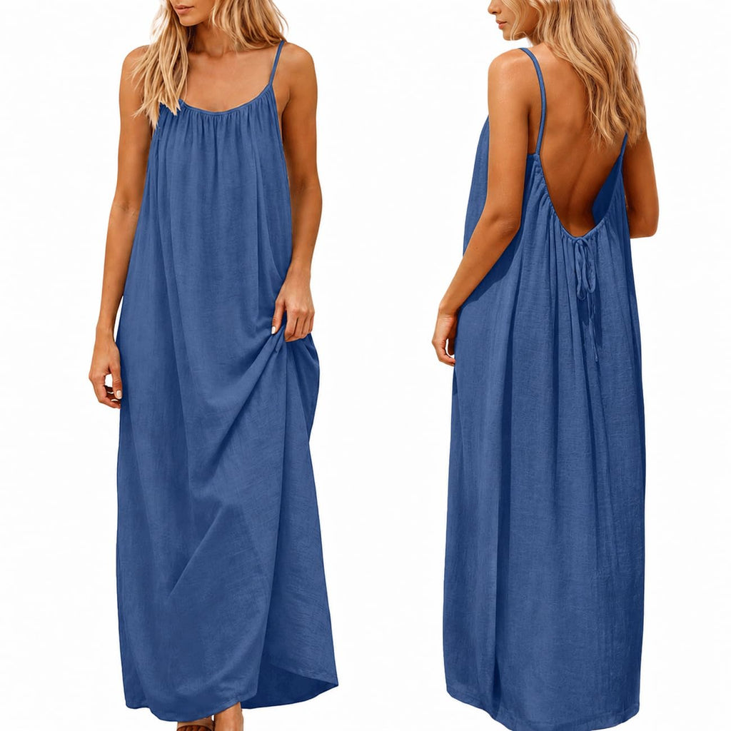 nnOuOnn Women Summer 2026 Backless Cami Dress Sleeveless Long Maxi Casual Summer Flowy Open Back Lounge Dress Beach House