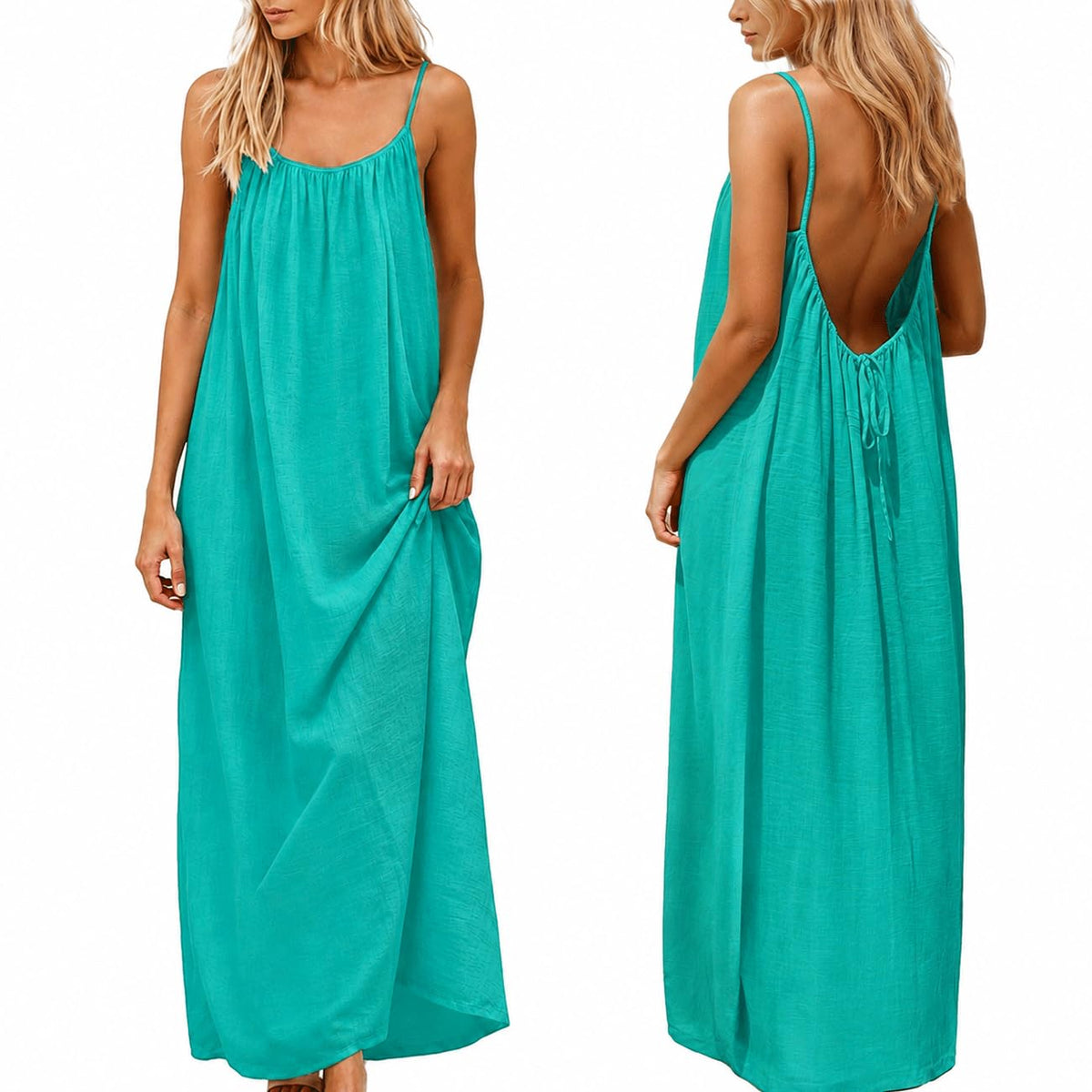nnOuOnn Women Summer 2026 Backless Cami Dress Sleeveless Long Maxi Casual Summer Flowy Open Back Lounge Dress Beach House