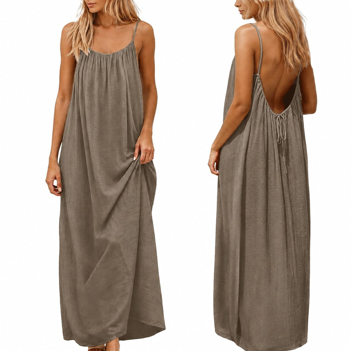 nnOuOnn Women Summer 2026 Backless Cami Dress Sleeveless Long Maxi Casual Summer Flowy Open Back Lounge Dress Beach House