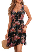 YUTILA Summer Dress Women's V-Neck Sleeveless Dresses Midi Floral Pattern Lightweight Dress Beach Dress