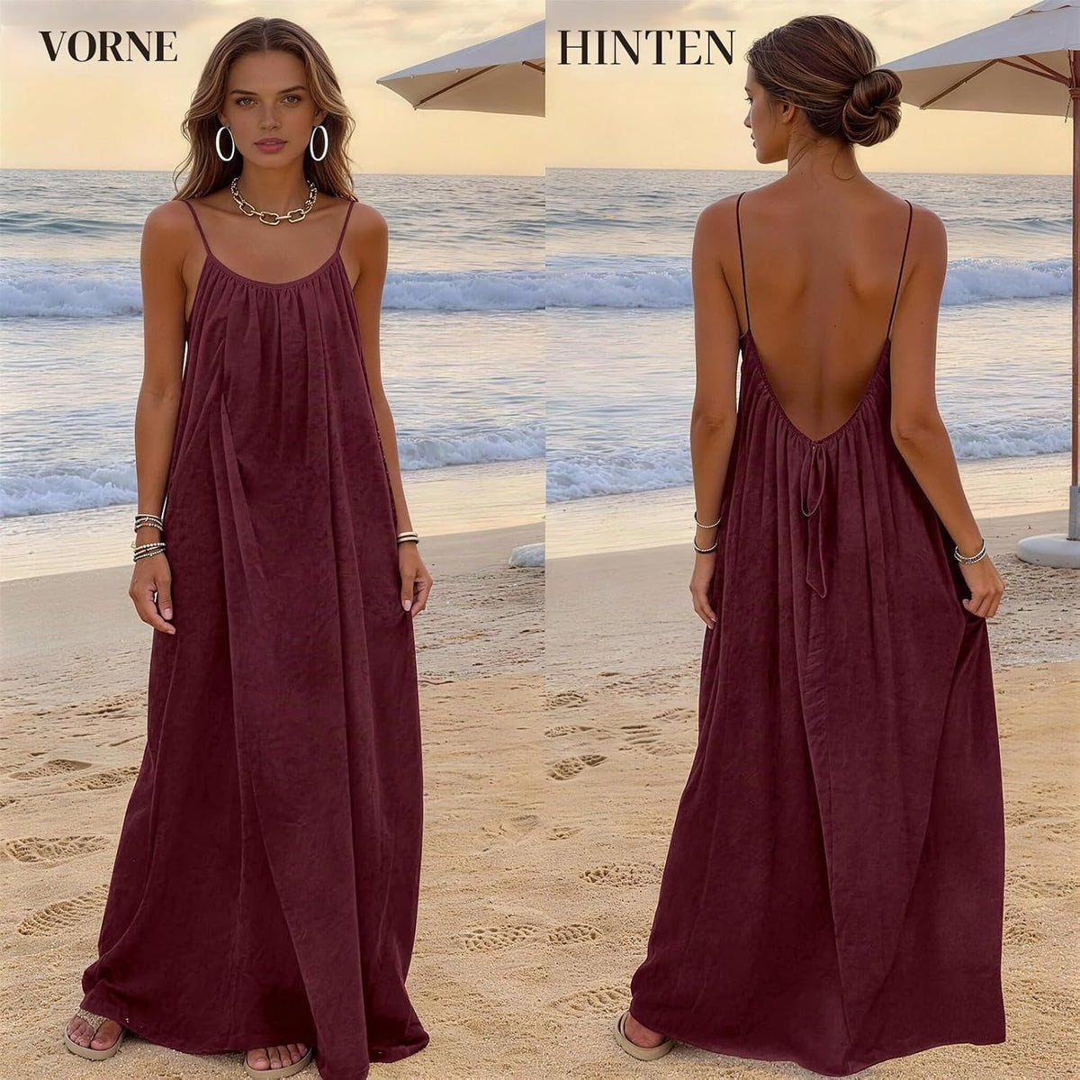 nnOuOnn Women Summer 2026 Backless Cami Dress Sleeveless Long Maxi Casual Summer Flowy Open Back Lounge Dress Beach House