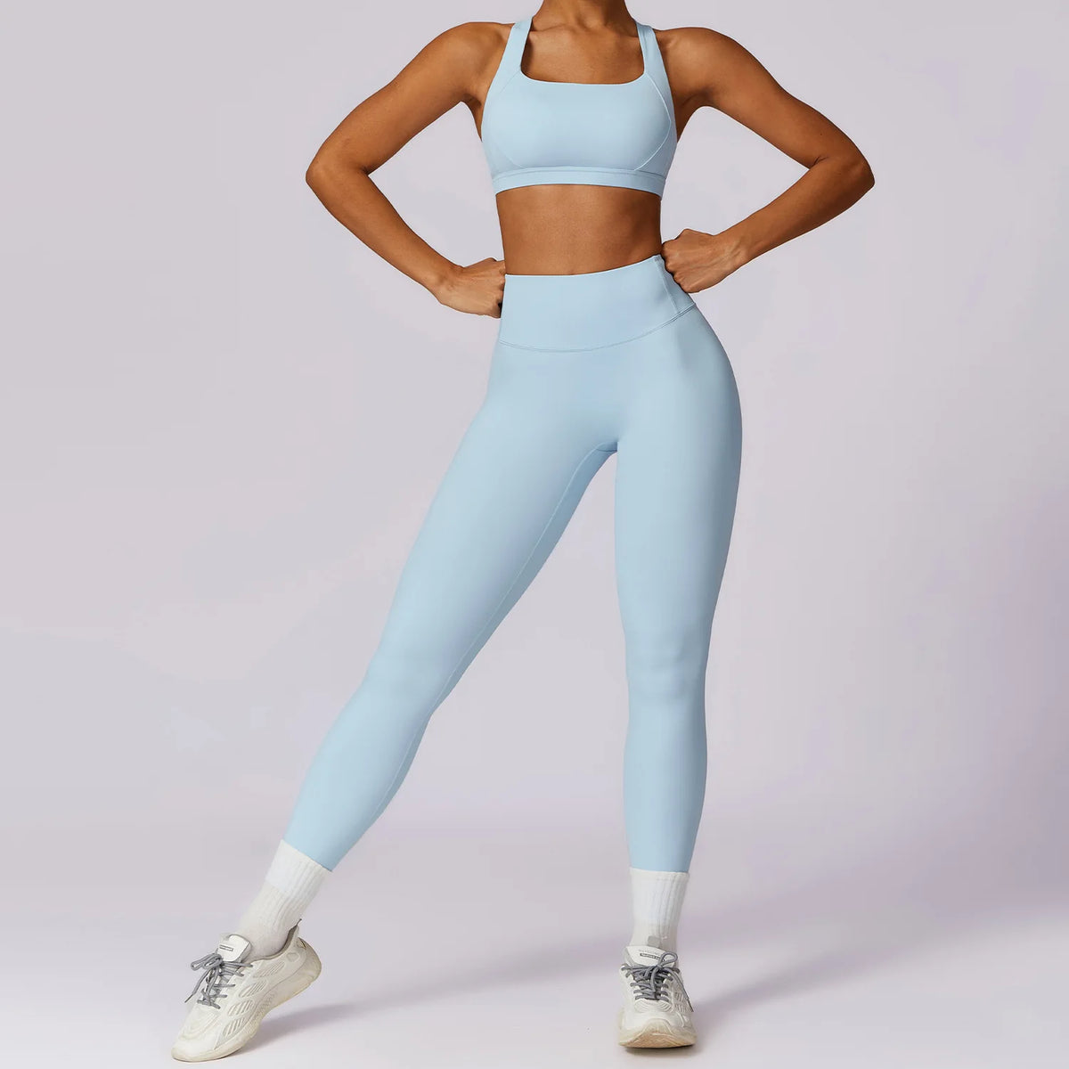 Ensemble de sport 2 pièces pour femme, tenue de fitness, brassière à dos croisé et leggings sans couture push-up pour la salle de sport