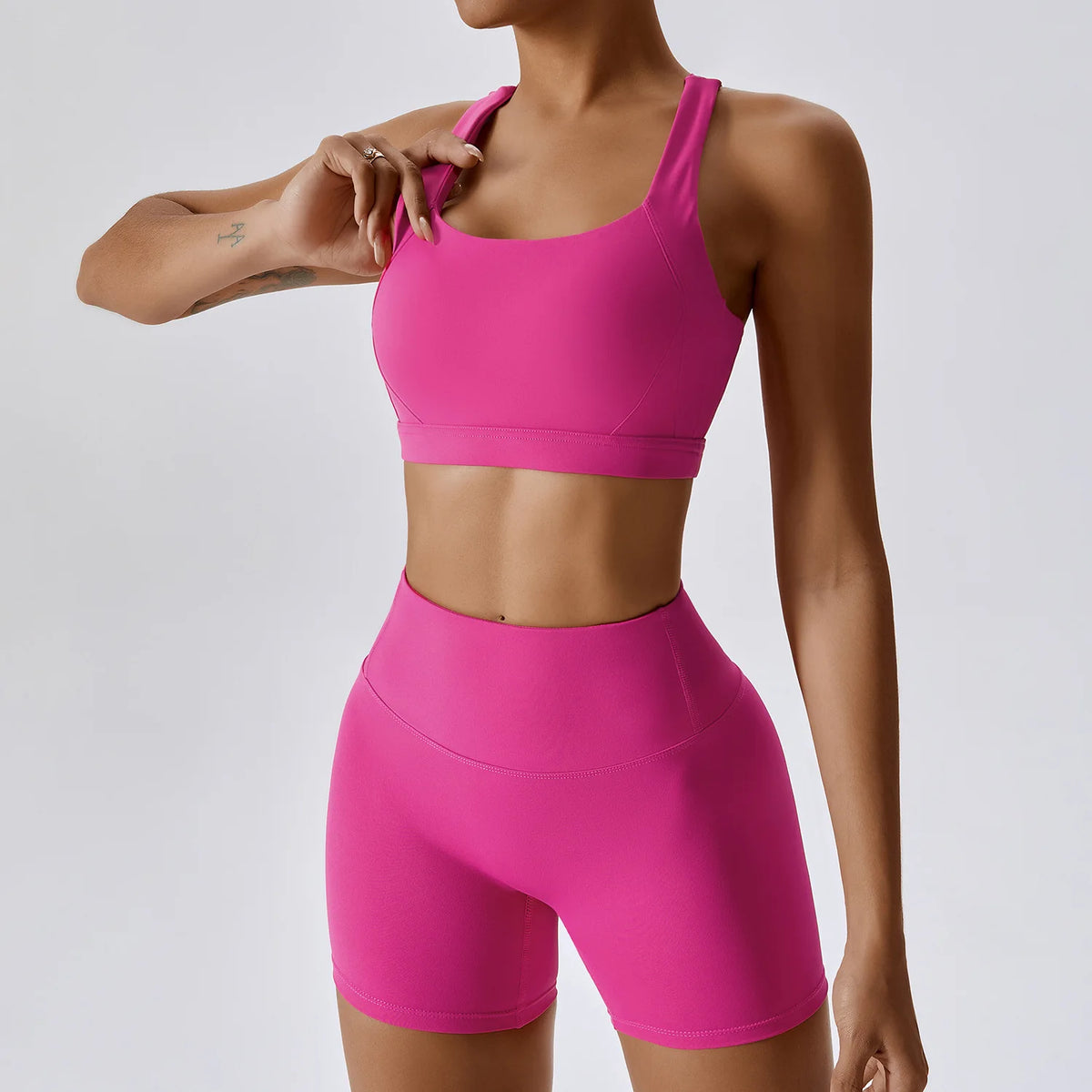 Ensemble de sport 2 pièces pour femme, tenue de fitness, brassière à dos croisé et leggings sans couture push-up pour la salle de sport