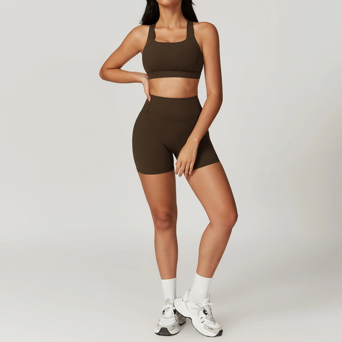 Ensemble de sport 2 pièces pour femme, tenue de fitness, brassière à dos croisé et leggings sans couture push-up pour la salle de sport