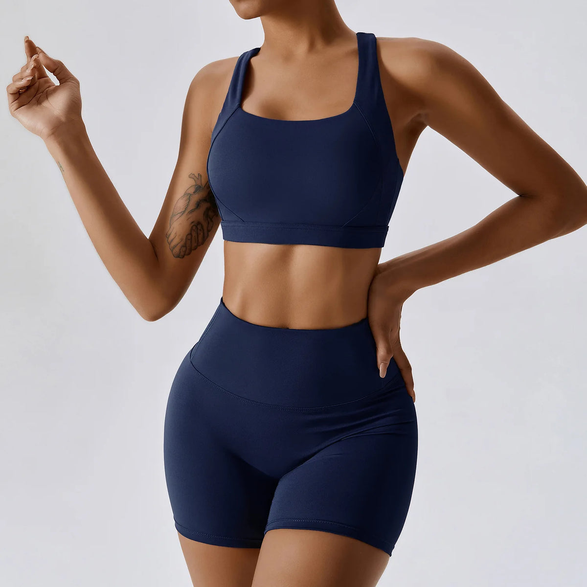 Ensemble de sport 2 pièces pour femme, tenue de fitness, brassière à dos croisé et leggings sans couture push-up pour la salle de sport