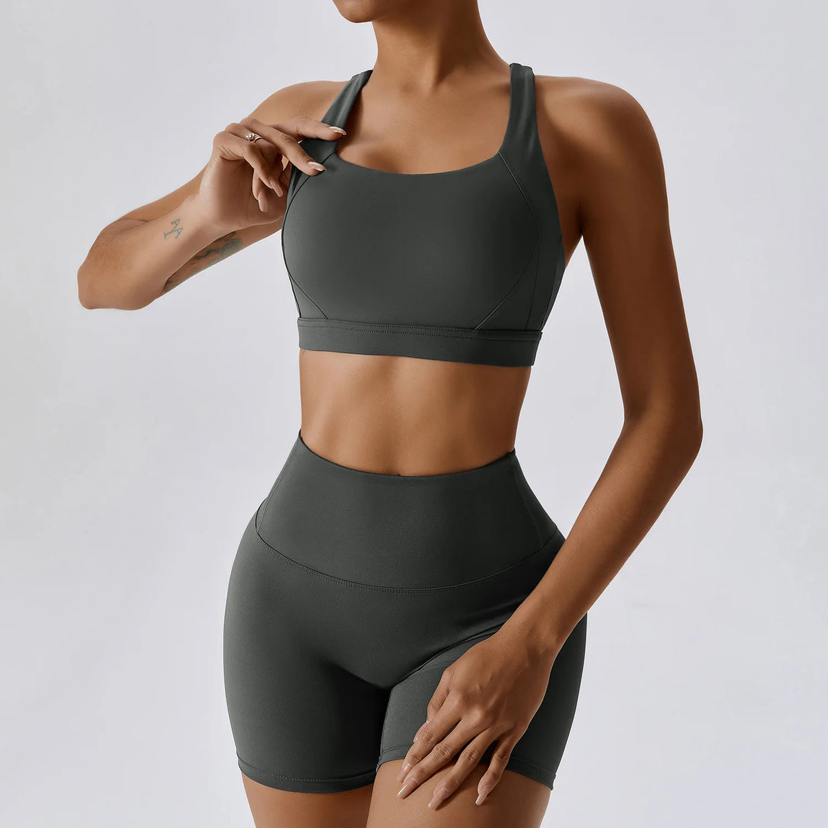 Ensemble de sport 2 pièces pour femme, tenue de fitness, brassière à dos croisé et leggings sans couture push-up pour la salle de sport