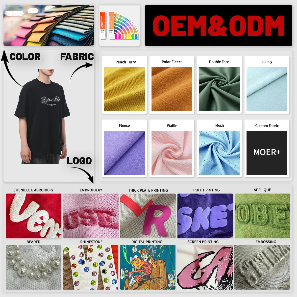 Fashion Oversized Cotton Tee Streetwear Vintage Beaded Letter Printing Short Sleeve Crewneck Loose Fit Men's T-Shirts