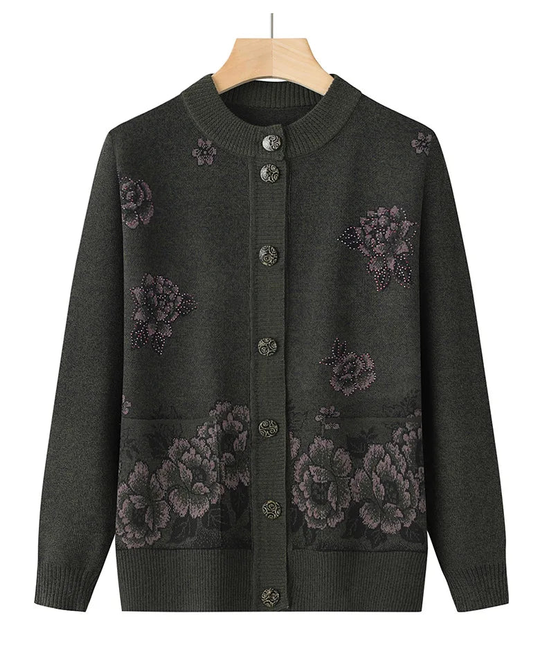 Knitwear Woman Clothes Vintage Wool Spring Autumn Cardigan For Women Long Sleeve Middle Aged Mother Sweaters Coats Female Top