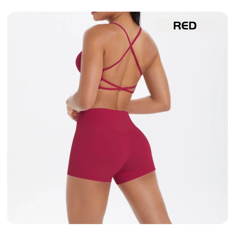 workout clothes for women 2 piece female clothing Beautiful back sports bra casual running fitness hip lifting yoga shorts MIML