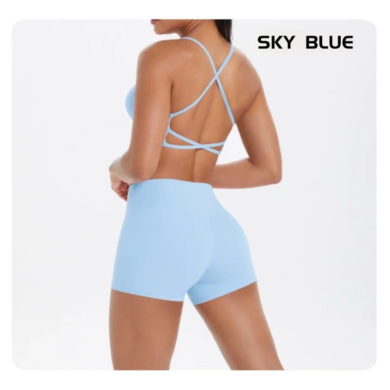 workout clothes for women 2 piece female clothing Beautiful back sports bra casual running fitness hip lifting yoga shorts MIML