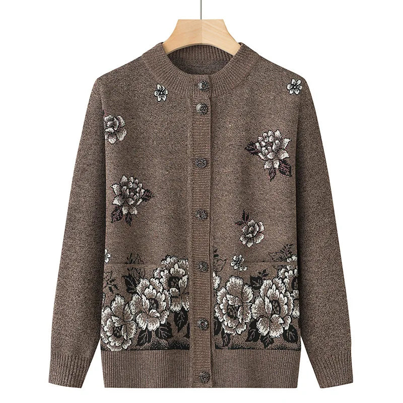 Knitwear Woman Clothes Vintage Wool Spring Autumn Cardigan For Women Long Sleeve Middle Aged Mother Sweaters Coats Female Top