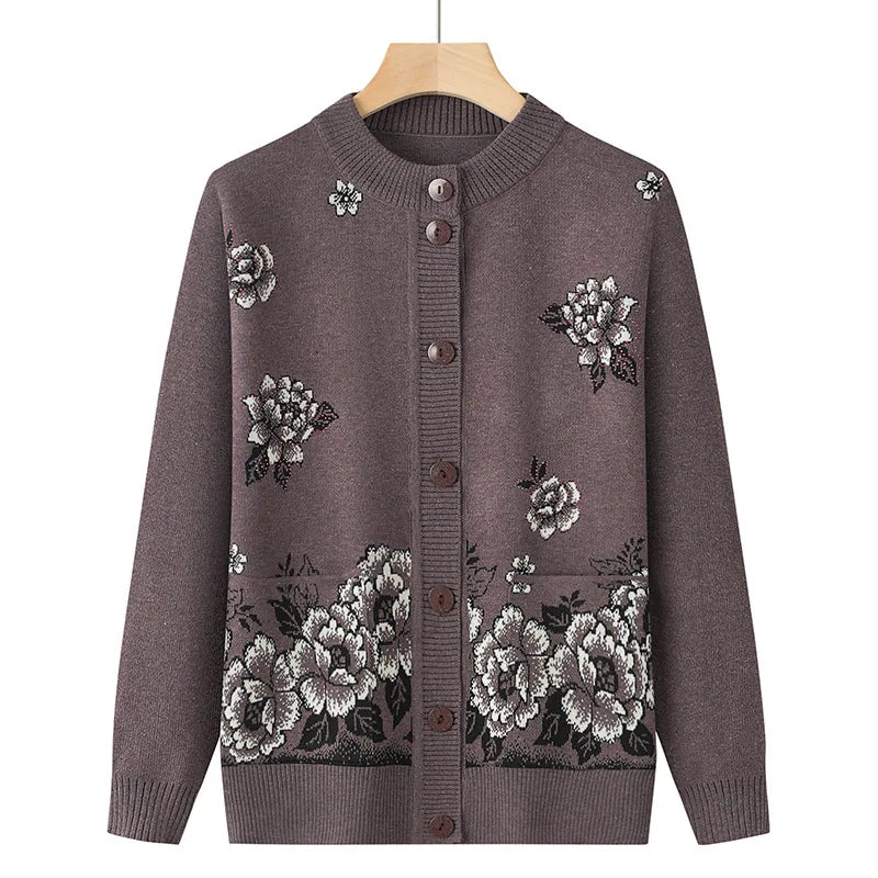 Knitwear Woman Clothes Vintage Wool Spring Autumn Cardigan For Women Long Sleeve Middle Aged Mother Sweaters Coats Female Top