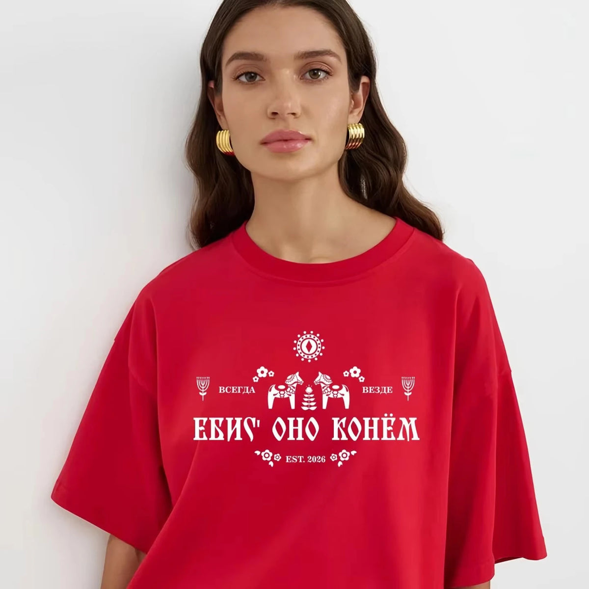 Women's Oversized T-shirt Russian Style Art Letter Summer Casual Y2K Street Minimalist Loose Fit 100% Pure Cotton Top