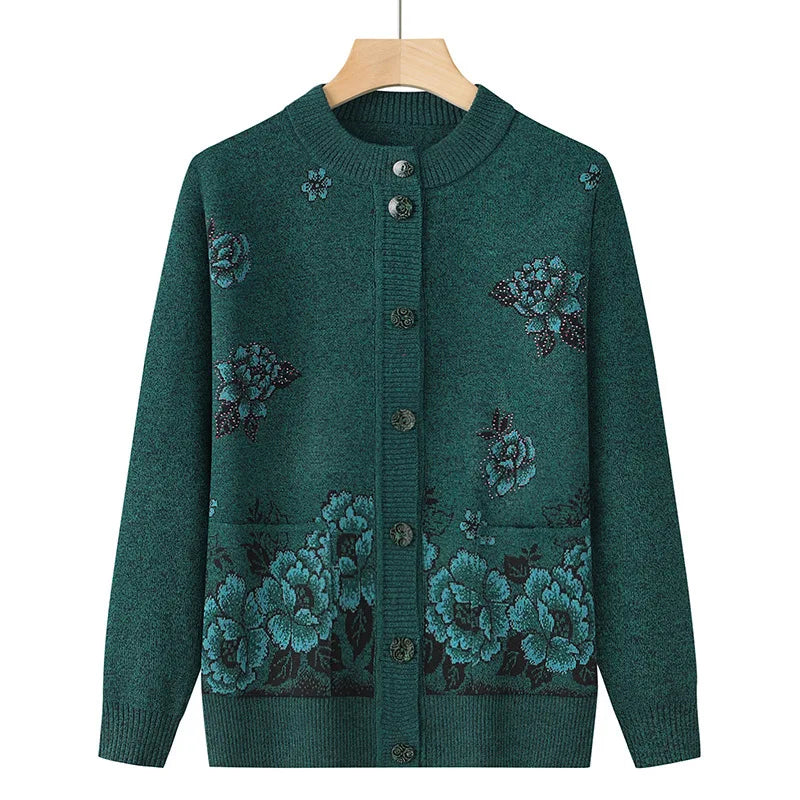 Knitwear Woman Clothes Vintage Wool Spring Autumn Cardigan For Women Long Sleeve Middle Aged Mother Sweaters Coats Female Top