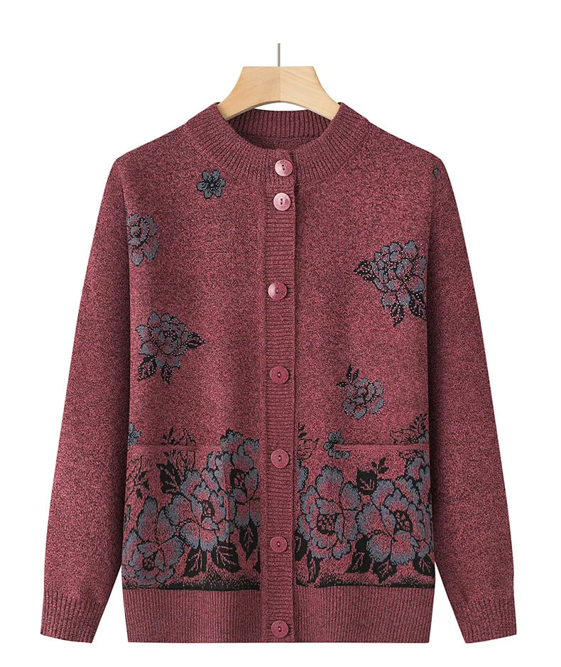 Knitwear Woman Clothes Vintage Wool Spring Autumn Cardigan For Women Long Sleeve Middle Aged Mother Sweaters Coats Female Top