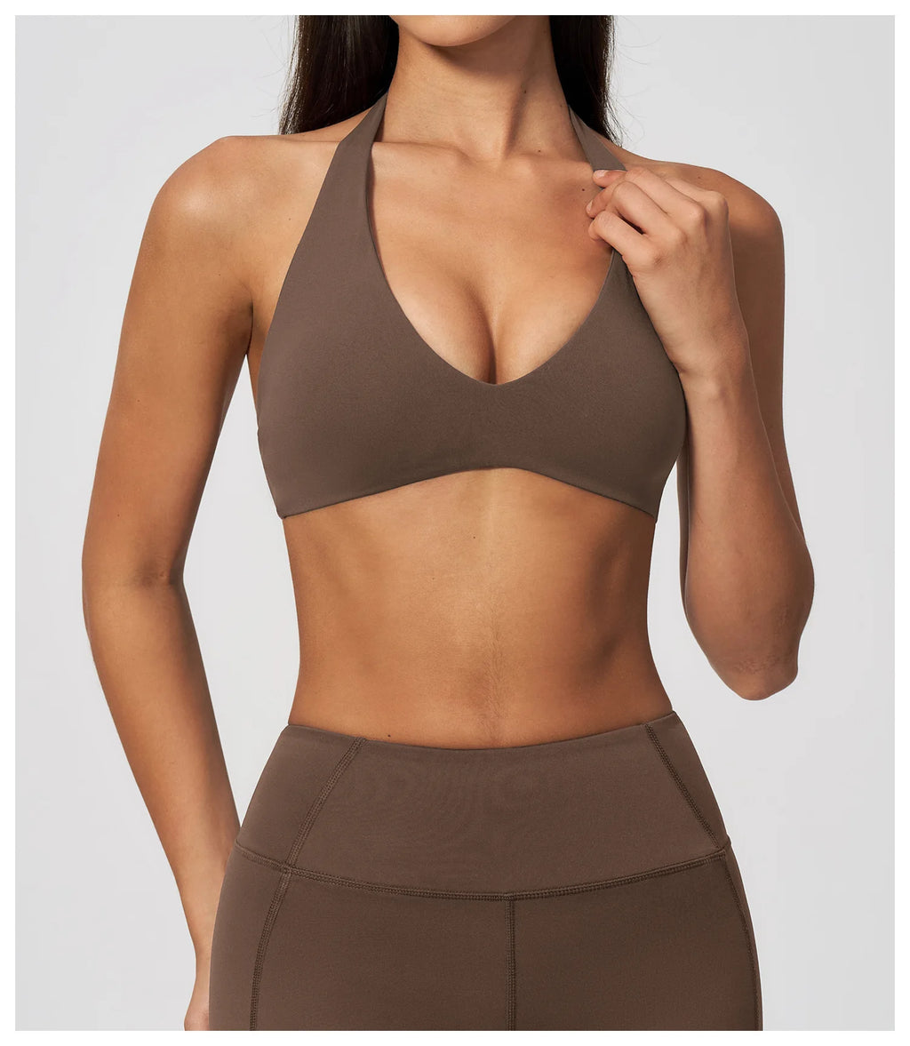 Sports Underwear Women Halter V Neck Sports Bra Yoga Workout Top Athletic Cami Fitness Running Workout Gym Support Active Vest