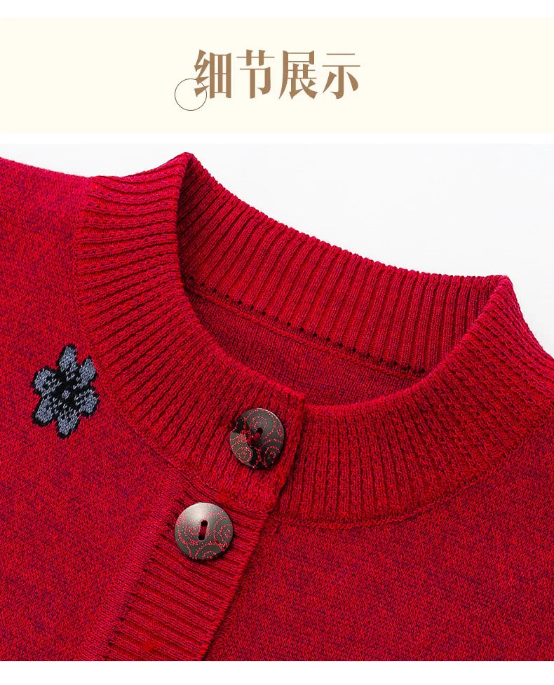 Knitwear Woman Clothes Vintage Wool Spring Autumn Cardigan For Women Long Sleeve Middle Aged Mother Sweaters Coats Female Top