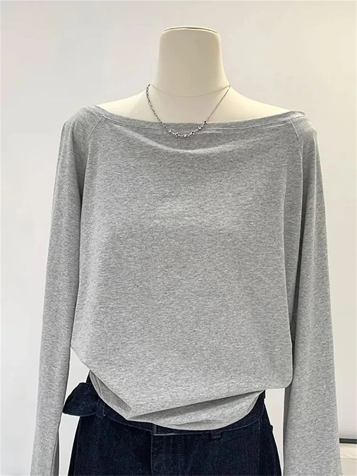 Oversize Off Shoulder Long Sleeve T Shirt Women Solid Color Casual Tops Lady Spring Autumn Basic Tees Korean Style Youth Blouses