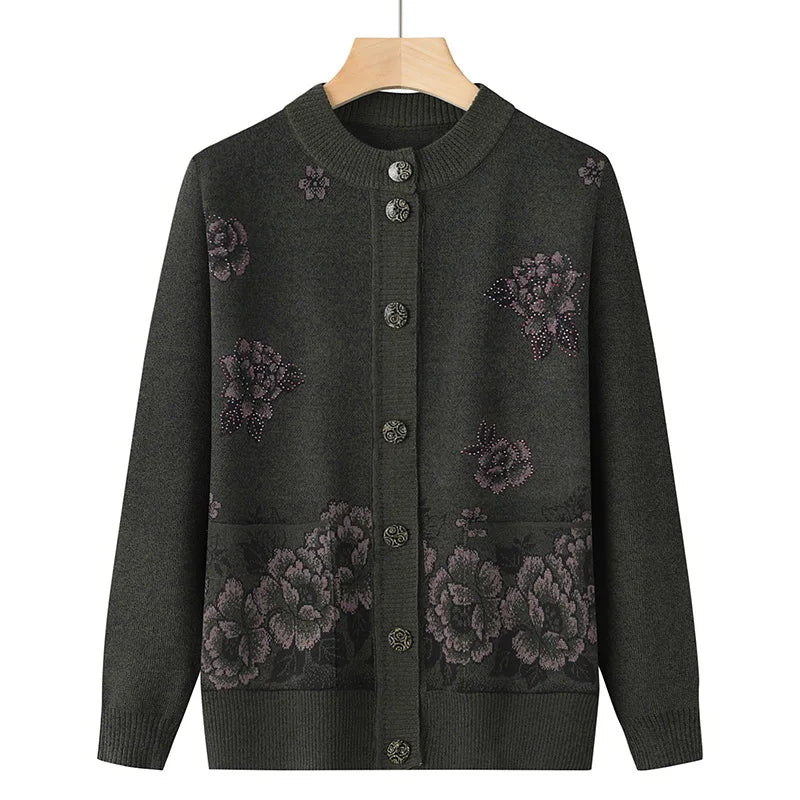 Knitwear Woman Clothes Vintage Wool Spring Autumn Cardigan For Women Long Sleeve Middle Aged Mother Sweaters Coats Female Top