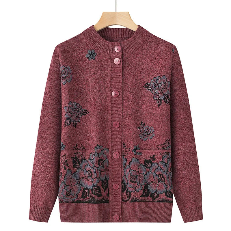 Knitwear Woman Clothes Vintage Wool Spring Autumn Cardigan For Women Long Sleeve Middle Aged Mother Sweaters Coats Female Top