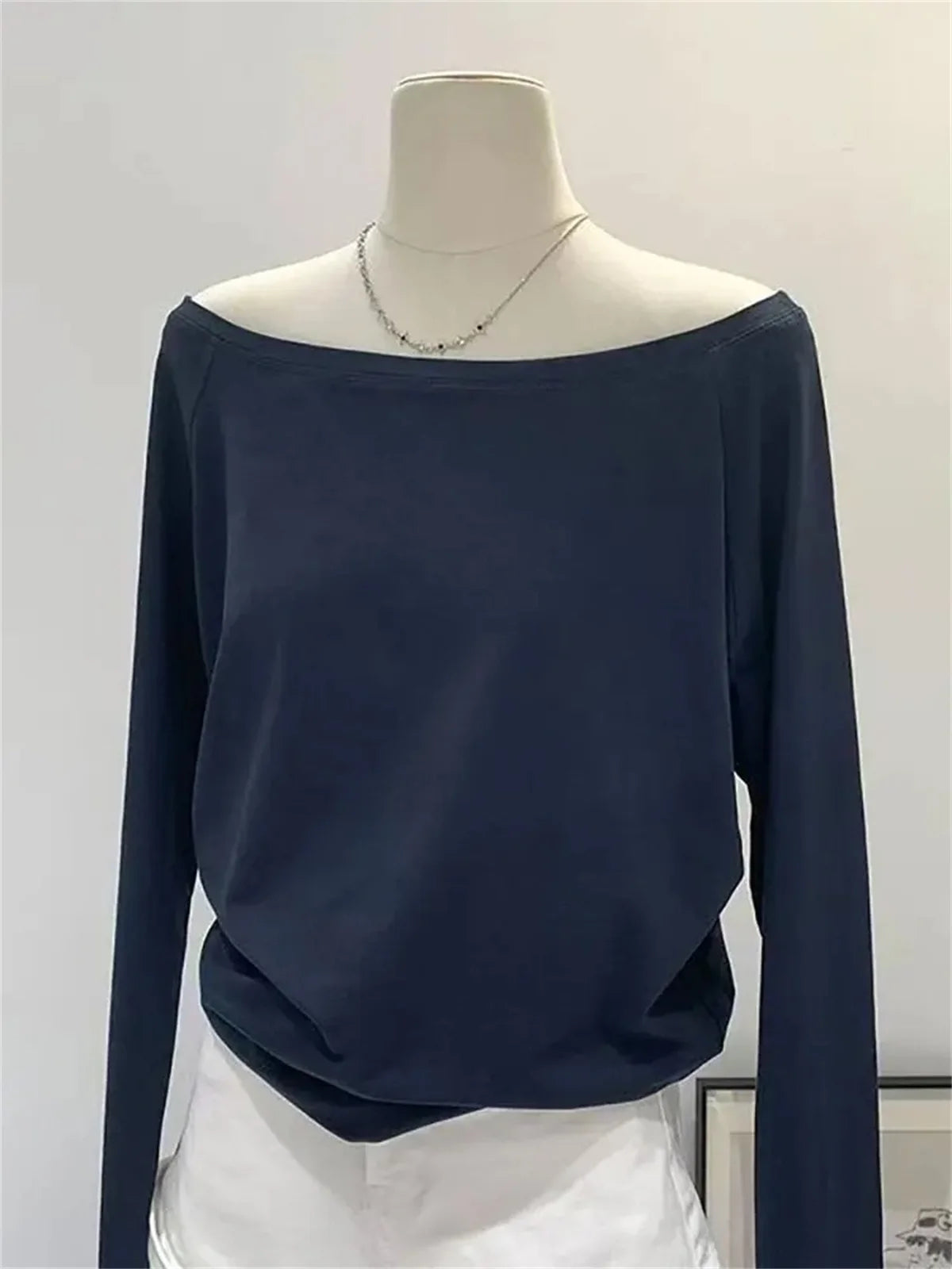 Oversize Off Shoulder Long Sleeve T Shirt Women Solid Color Casual Tops Lady Spring Autumn Basic Tees Korean Style Youth Blouses