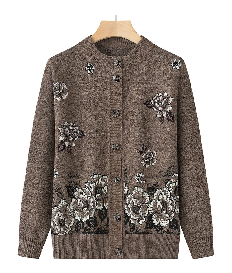 Knitwear Woman Clothes Vintage Wool Spring Autumn Cardigan For Women Long Sleeve Middle Aged Mother Sweaters Coats Female Top