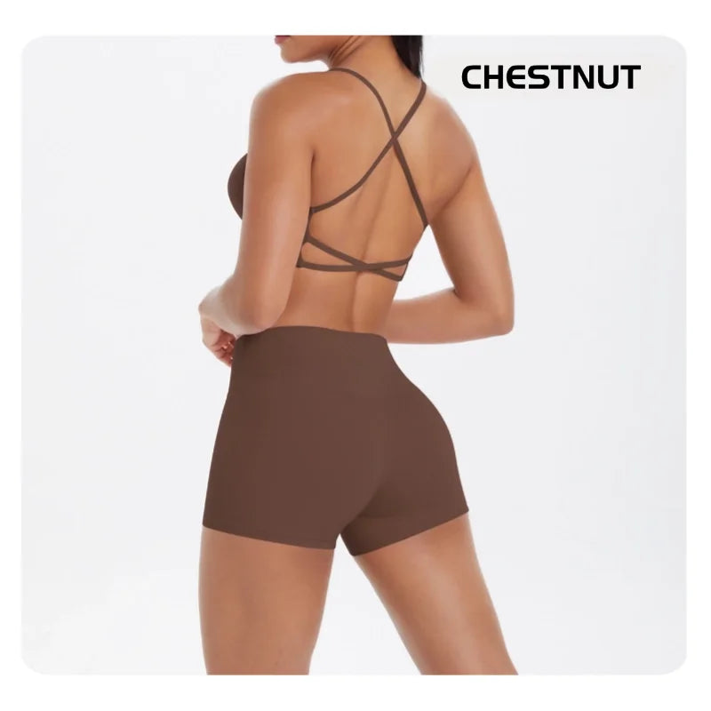 workout clothes for women 2 piece female clothing Beautiful back sports bra casual running fitness hip lifting yoga shorts MIML