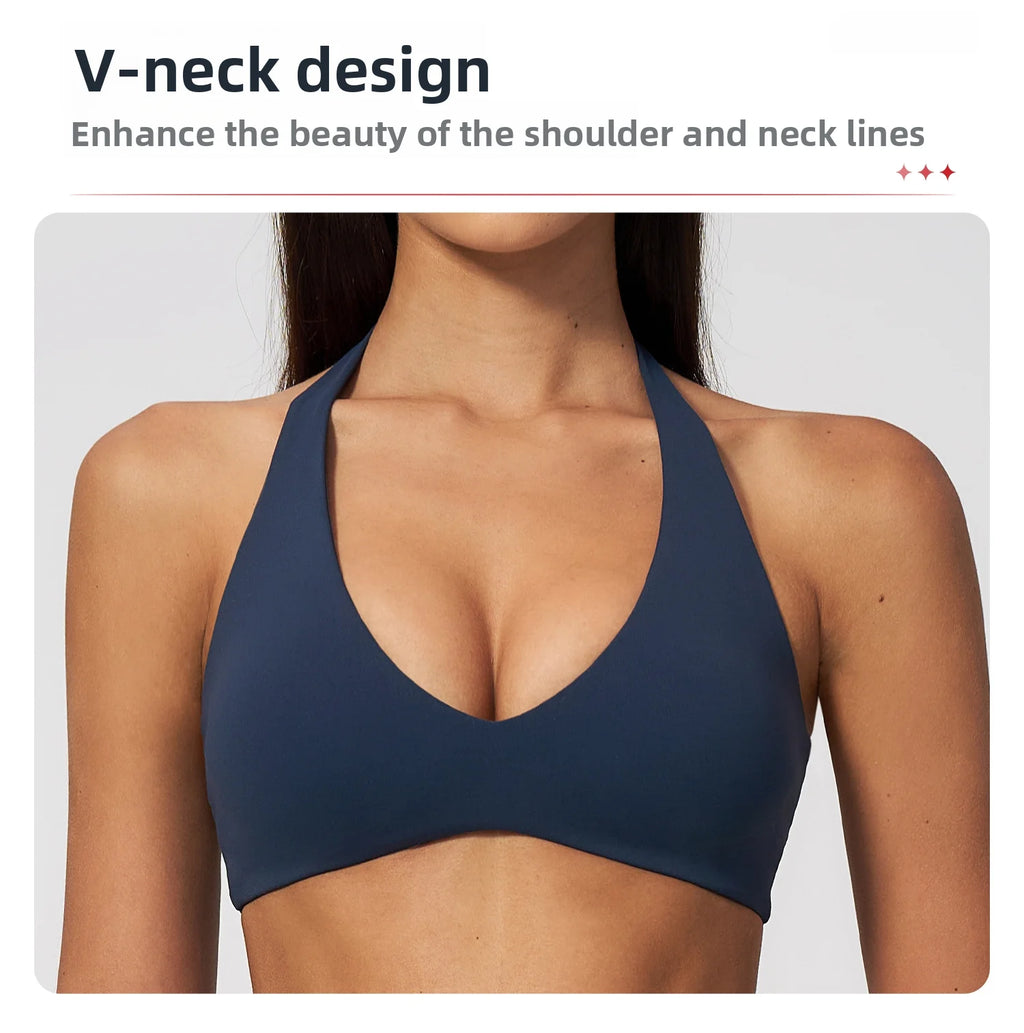 Sports Underwear Women Halter V Neck Sports Bra Yoga Workout Top Athletic Cami Fitness Running Workout Gym Support Active Vest