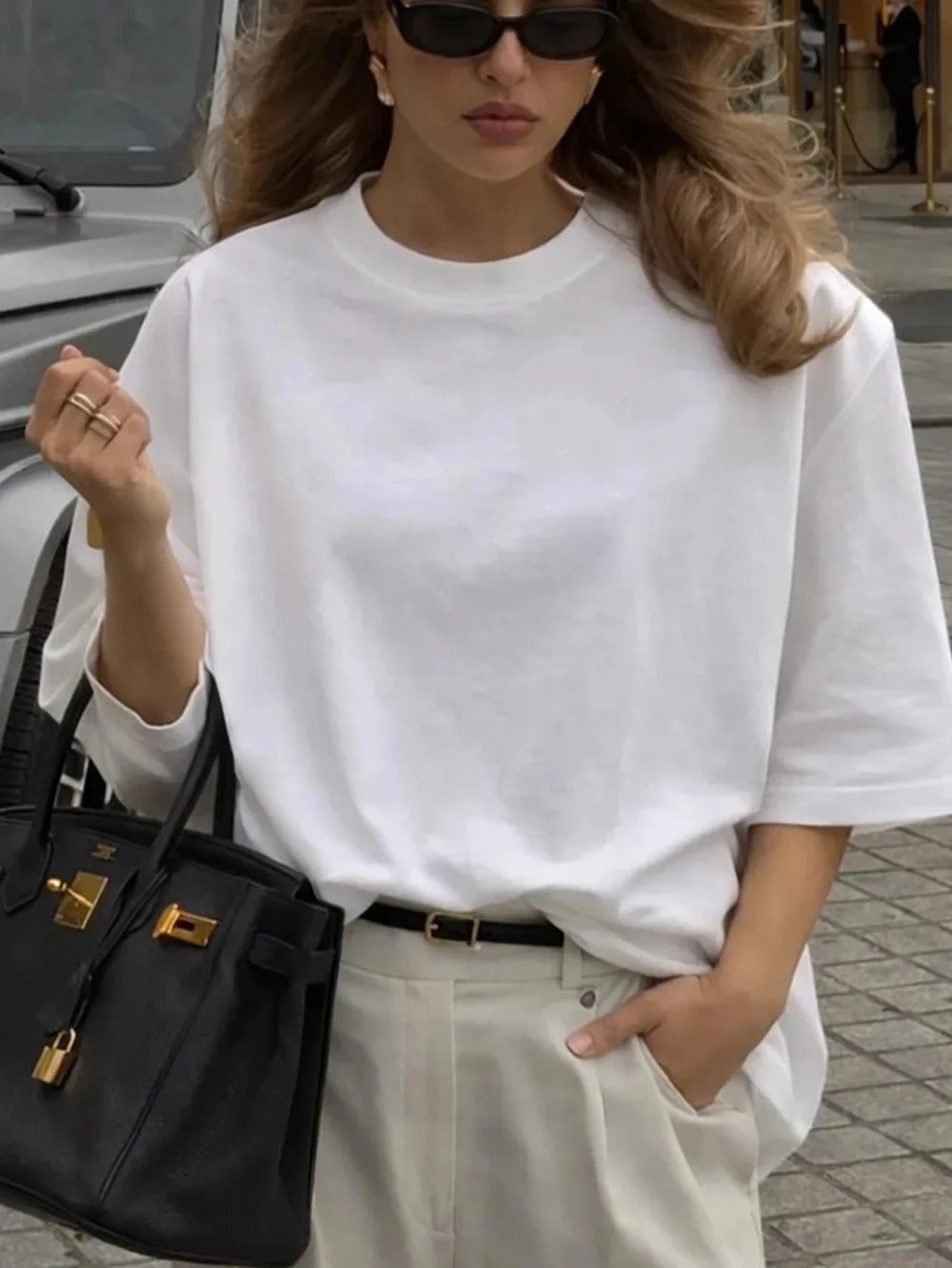 Oversized Solid T-shirts Womens Cotton Tees Summer Basic Breathable O-Neck Short Sleeve Tops Casual Comfortable Womans Clothes