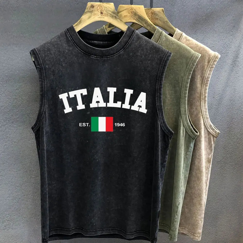 Oversized T Shirt for Men Vintage Wash Brazilian Graphic Print Tank Top Sleeveless Vest Woman Gym Y2k Clothes Streetwear Summer