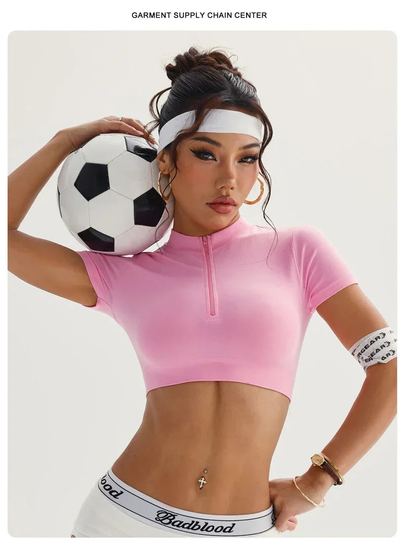 Women Shirts Zippy Seamless Crop Top Sportswear Workout Tops For Women Fitness Shirts Gym Short Sleeve Yoga Sport Top ActiveWear