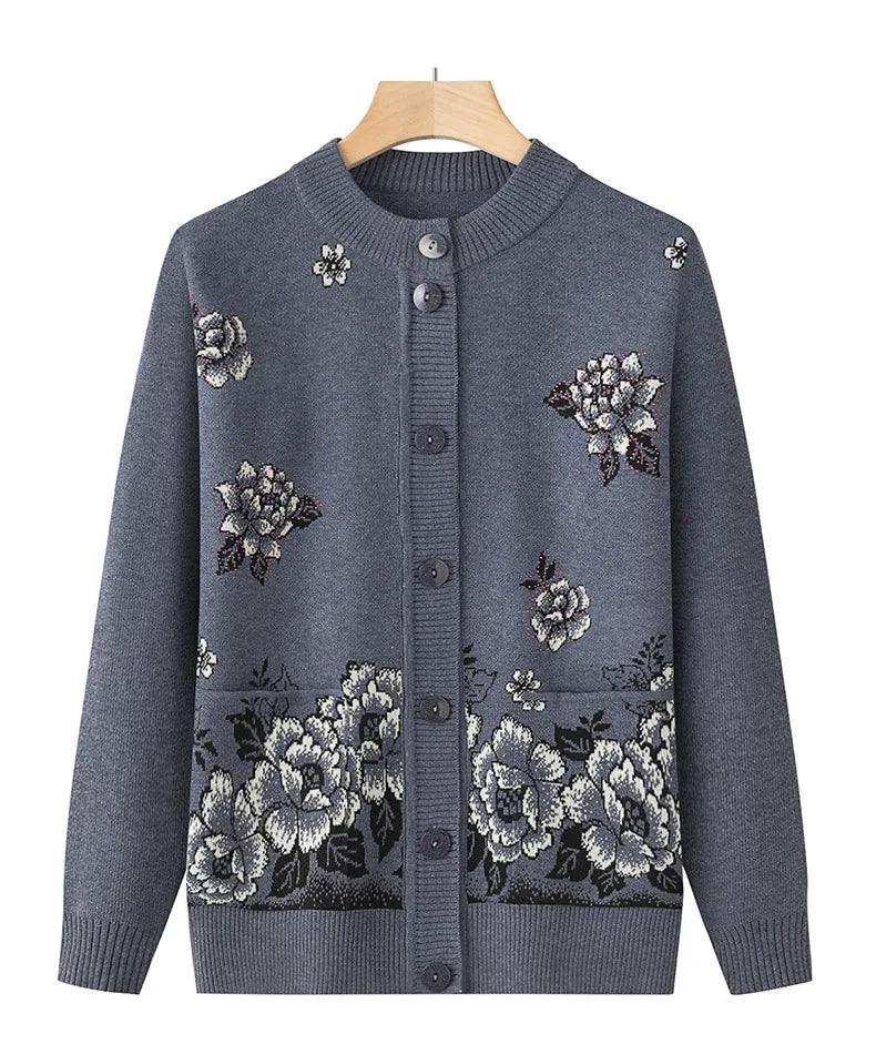 Knitwear Woman Clothes Vintage Wool Spring Autumn Cardigan For Women Long Sleeve Middle Aged Mother Sweaters Coats Female Top