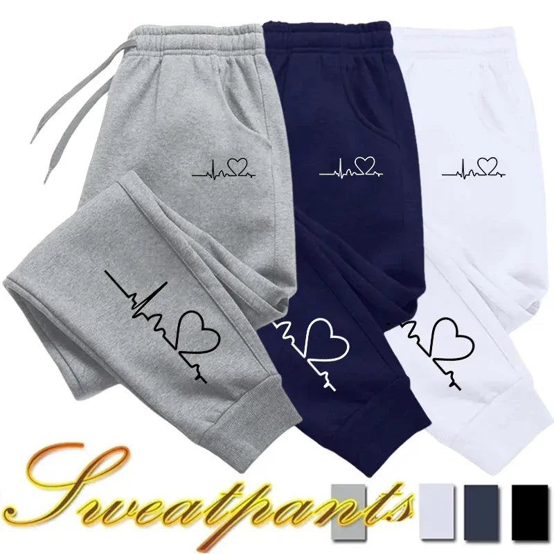 Women's Heart Print Sweatpants Casual High Quality Fitness Trousers Fashionable Baggy Warm PantsStreet Sport Jogging Daily Wear