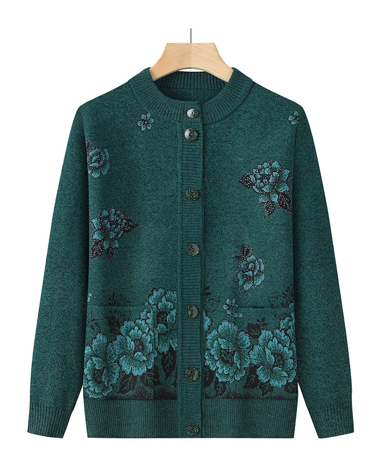 Knitwear Woman Clothes Vintage Wool Spring Autumn Cardigan For Women Long Sleeve Middle Aged Mother Sweaters Coats Female Top