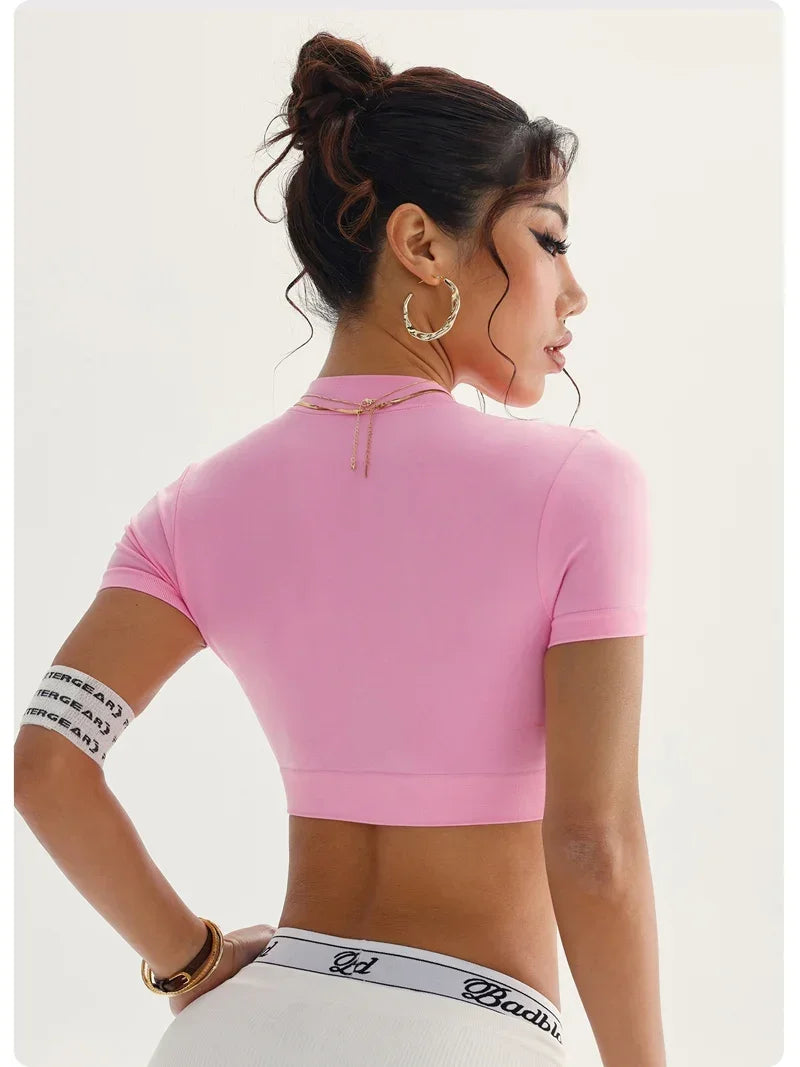 Women Shirts Zippy Seamless Crop Top Sportswear Workout Tops For Women Fitness Shirts Gym Short Sleeve Yoga Sport Top ActiveWear