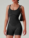 Women's Washed Yoga Bodysuit High Waisted Seamless 4-Way Stretch Workout Activewear Breathable Quick-Dry Lounge Jumpsuit