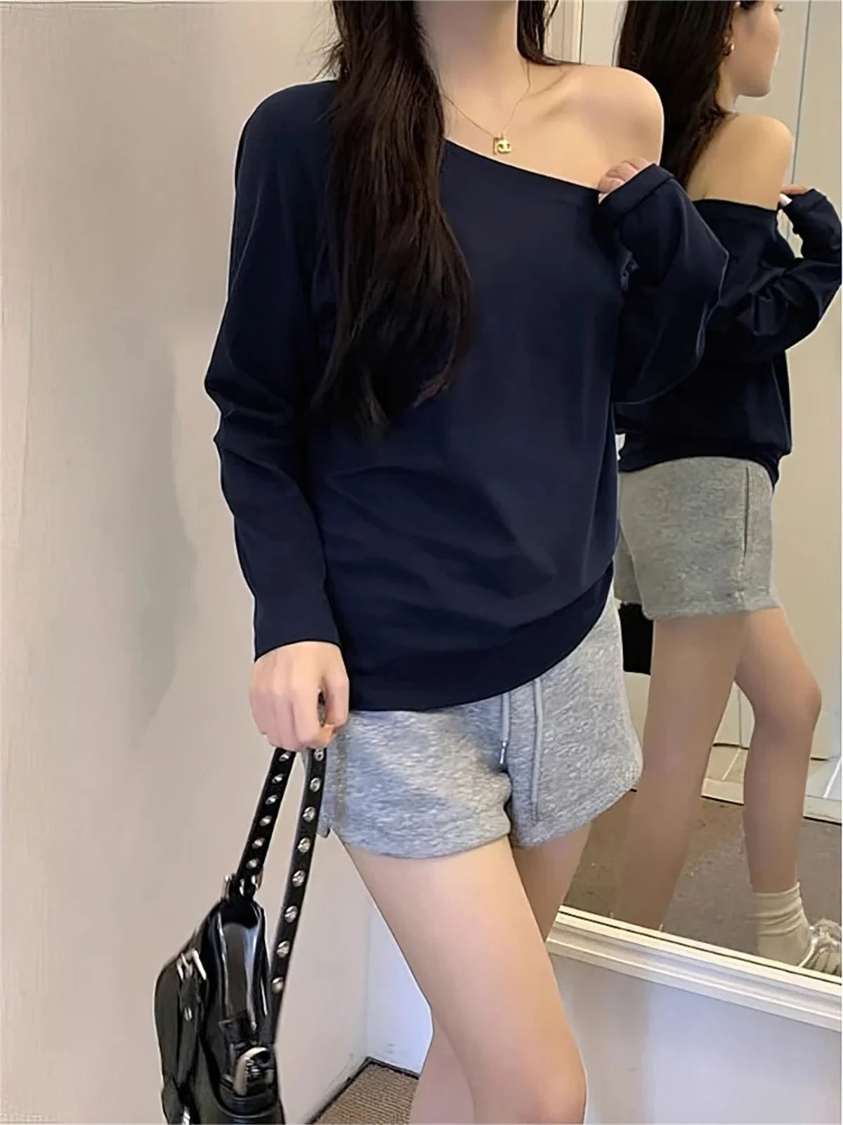 Oversize Off Shoulder Long Sleeve T Shirt Women Solid Color Casual Tops Lady Spring Autumn Basic Tees Korean Style Youth Blouses