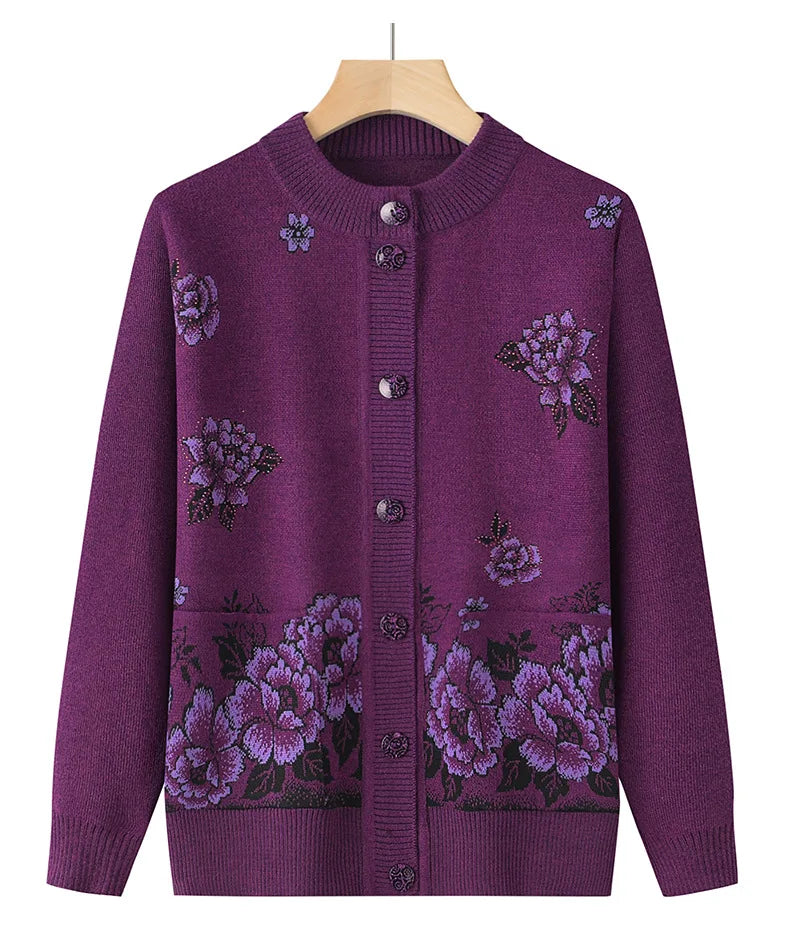 Knitwear Woman Clothes Vintage Wool Spring Autumn Cardigan For Women Long Sleeve Middle Aged Mother Sweaters Coats Female Top