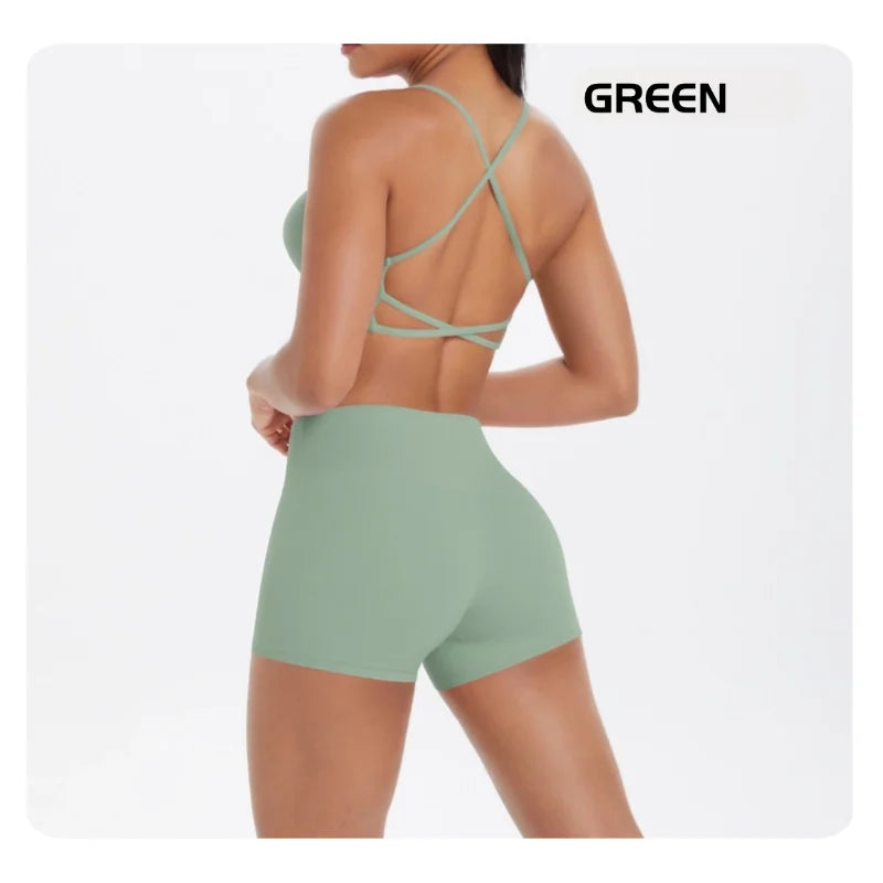 workout clothes for women 2 piece female clothing Beautiful back sports bra casual running fitness hip lifting yoga shorts MIML