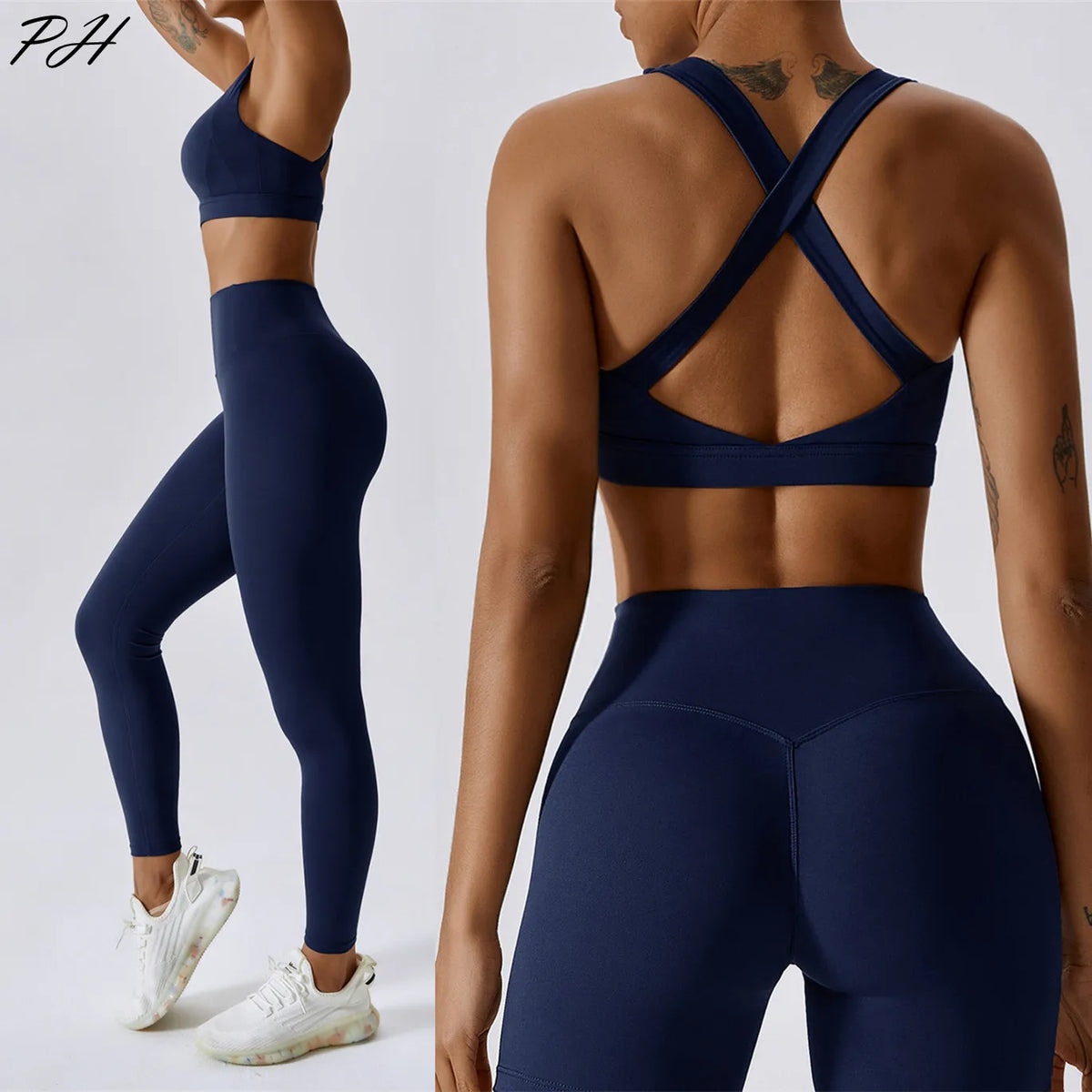 Ensemble de sport 2 pièces pour femme, tenue de fitness, brassière à dos croisé et leggings sans couture push-up pour la salle de sport