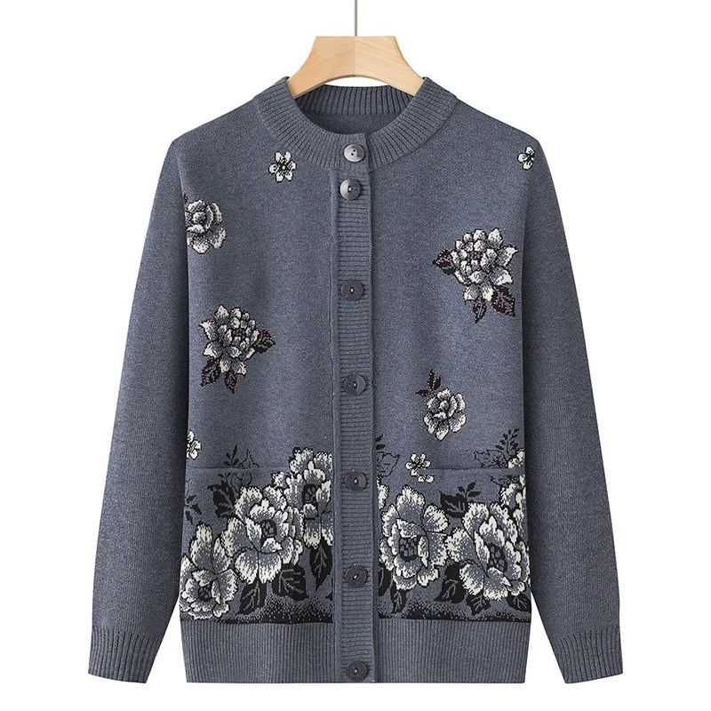 Knitwear Woman Clothes Vintage Wool Spring Autumn Cardigan For Women Long Sleeve Middle Aged Mother Sweaters Coats Female Top